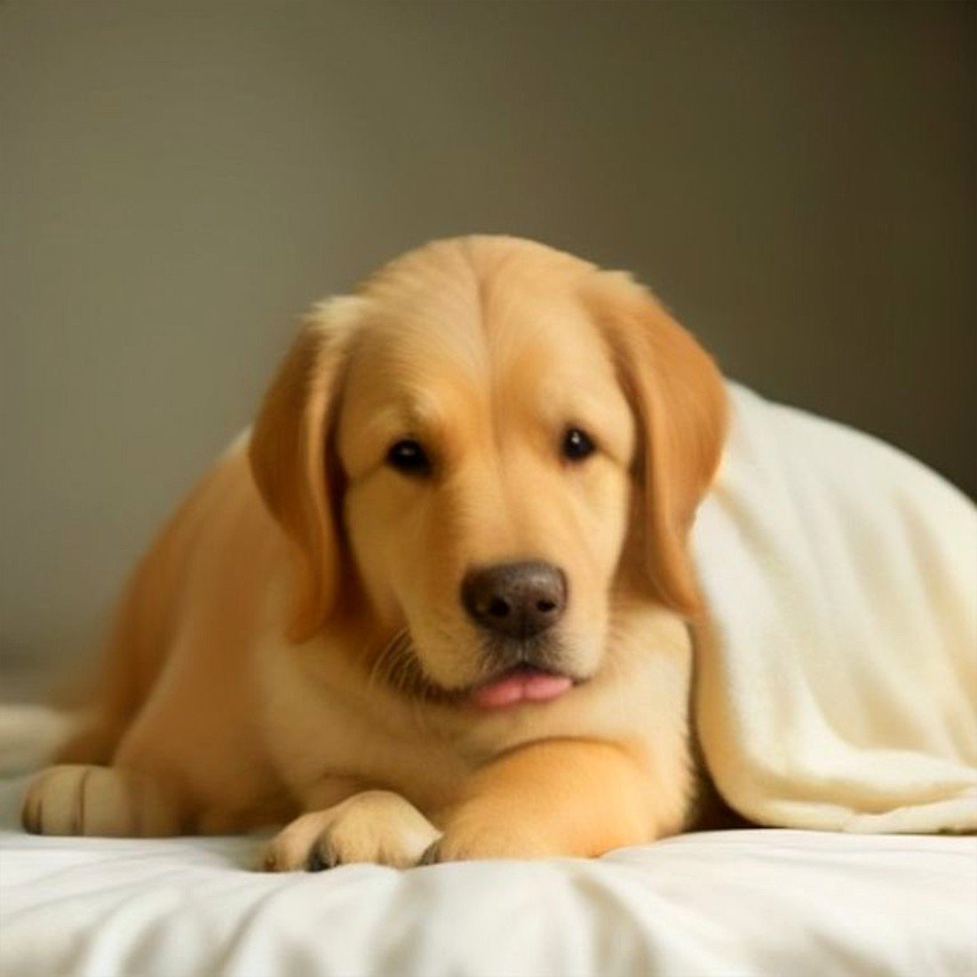 Senior golden retriever resting peacefully