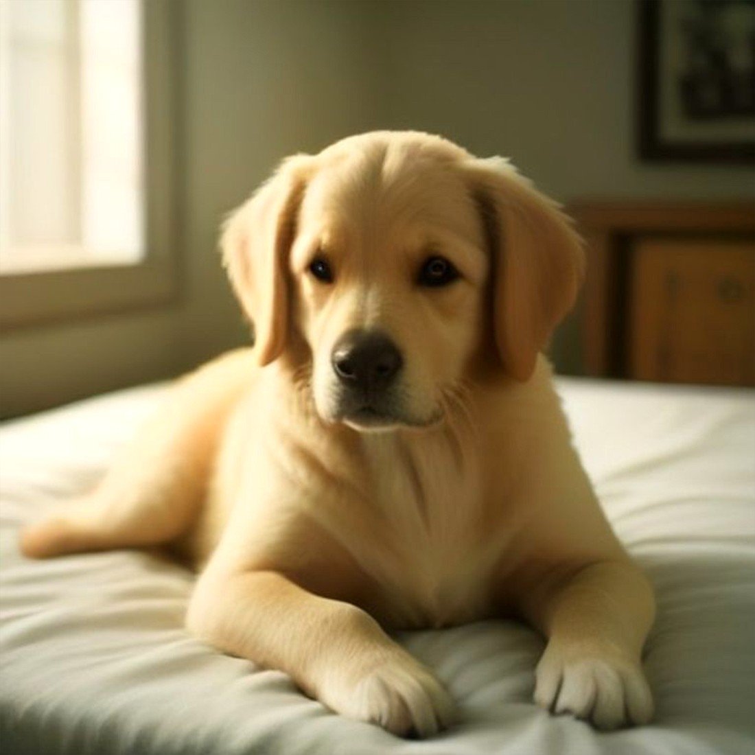 Golden retriever resting at home before a sick pet exam
